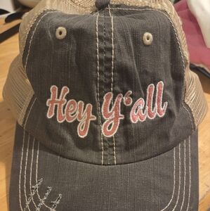 Hey Y'all Tan and Gray Trucker Hat